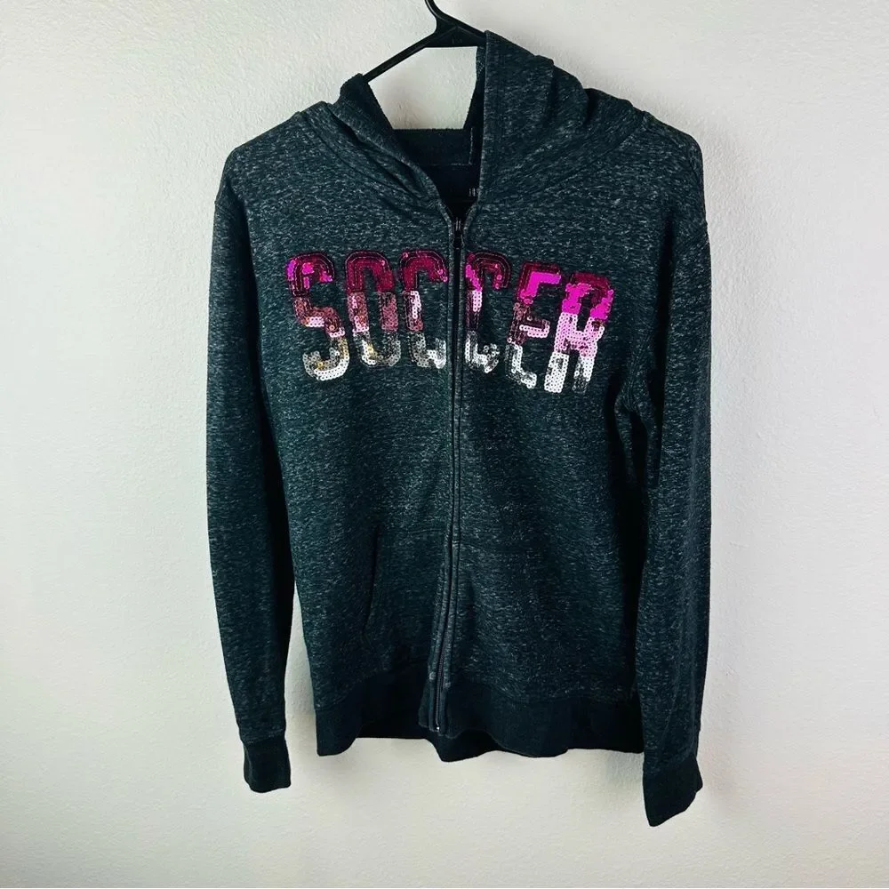 Justice Active‎ Gray Soccer Sequin Full Zip Hoodie Girls Size 16/18